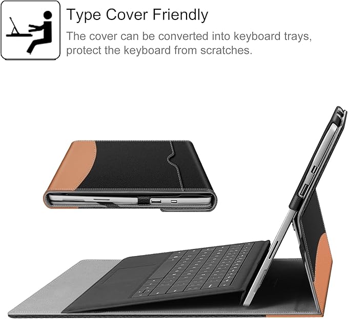 Fintie Case for 12.3 Inch Microsoft Surface Pro 7 Plus, Surface Pro 7/6/5/4/3 - Portfolio Business Cover with Pocket, Compatible with Type Cover Keyboard, Black