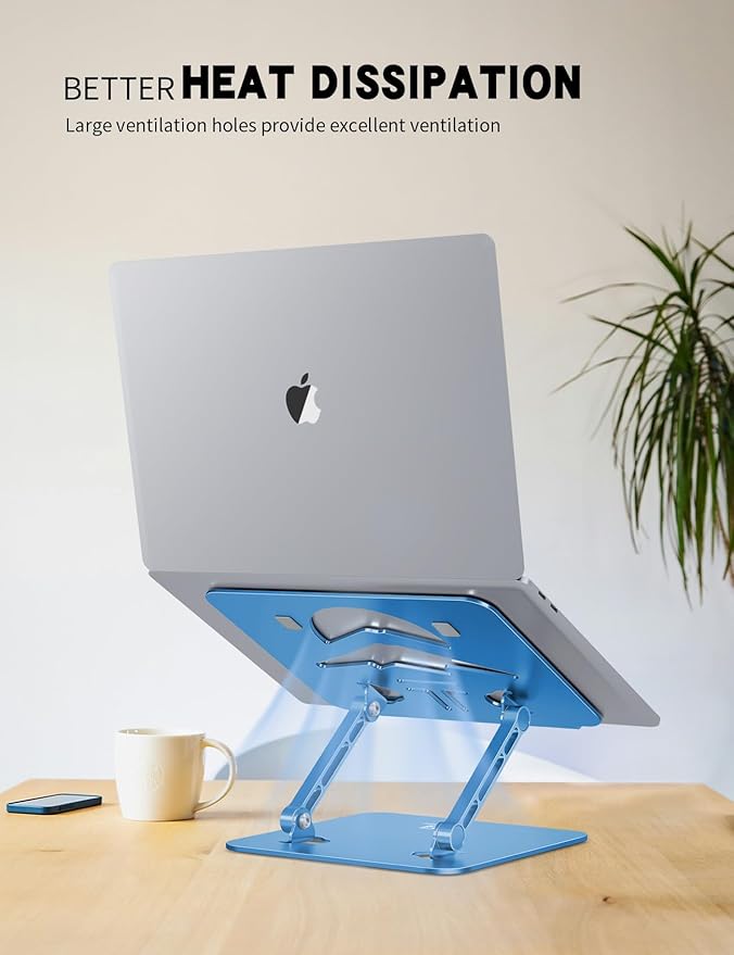 Laptop Stand, Ergonomic Adjustable Computer Stand for Collaborative Work, Foldable and Portable Heat Sink Computer Stands, Fits up to 15.6-inch Laptops (Dark Blue)