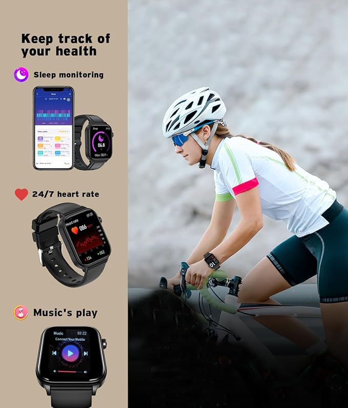 Men's Women's Smart Watch,1.96-inch HD Touchscreen Smartwatch,100+ Sports,Blood Pressure,Heart Rate,Blood Oxygen,Sleep Monitoring,IP68 Waterproof Fitness Tracker,Android iOS iPhone (Black)