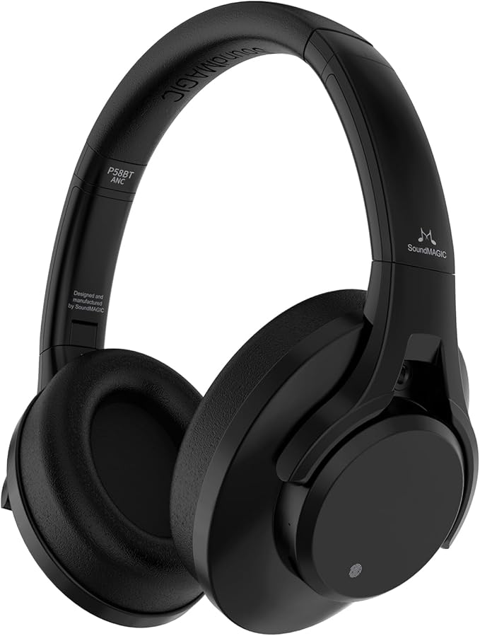 SoundMAGIC P58BT ANC Over Ear Active Hibrid Noise Cancelling Bluetooth Headphones, Black