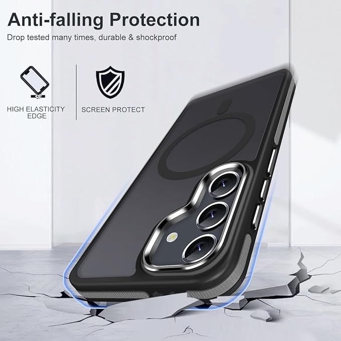 for Samsung Galaxy S25 Case Compatible with Magsafe, Color Hybrid S25 Cover with [Non-Slip Grip] & [Mil-Grade Drop Protection], Slim Translucent Matte Phone Case for Galaxy S25 (Black/Grey)