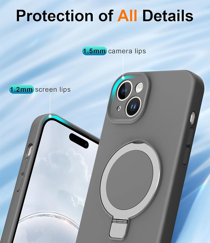 ZHK Liquid Silicone Designed for iPhone 14 Plus Case with Magnet Stand, [Precise Camera Lens Protection][Mil-Grade Drop Shockproof][Soft Anti-Scratch Microfiber Lining] Slim Fit Cover, Grey