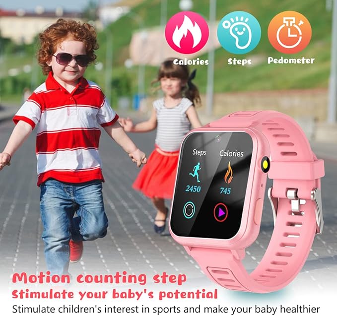 Retysaz Kids Smart Watch,24 Game Smart Watch for Kids, Fashion Smartwatches for Children 3-14 Great Gifts to Girls Boys (Pink)