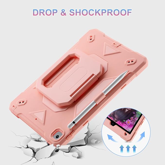 for iPad 10.2 inch Shockproof Case with 360 Rotating Grip Magic Stand, Pen Slot/Keychain/Carrying Shoulder Strap,Case for iPad 9th/8th/7th Gen