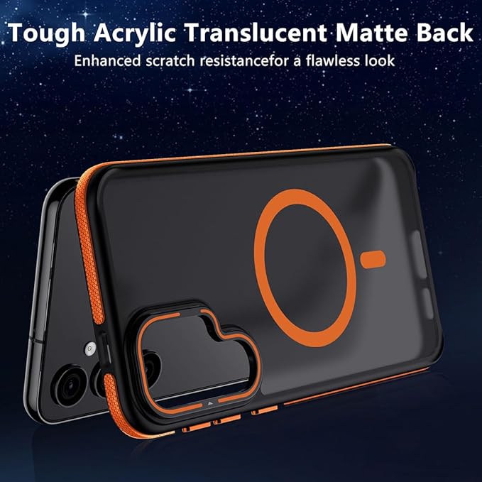 TIANNIUKE for Samsung Galaxy S24 Case, Compatible with MagSafe, Anty-Slip Grip,Military-Grade Protective, Adjustable Kickstand Phone Case, Magnetic Case (Orange)