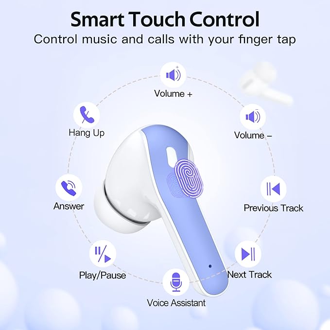 TAGRY 2 Sets X08 Purple and Phantom Purple Bluetooth Headphones True Wireless Earbuds 60H Playback Ear Buds with Wireless Charging Case in-Ear Earbuds with Mic