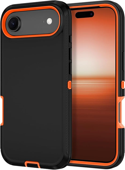 for iPhone Air Case/iPhone 17 Air Case Shockproof Dust/Drop Proof 3-Layer Full Body Protection [Without Screen Protector] Rugged Heavy Duty Cover for Apple iPhone Air 6.5" 2025,Black/Orange