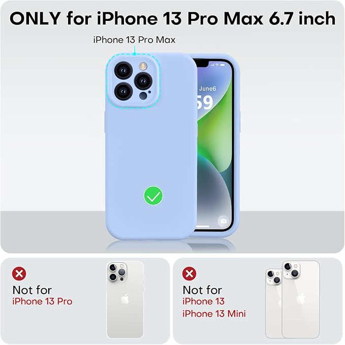 Vooii Compatible with iPhone 13 Pro Max Case, Liquid Silicone Upgrade [Camera Protection] [Soft Anti-Scratch Microfiber Lining] Shockproof Phone Case for iPhone 13 Pro Max 6.7 inch - Light Blue