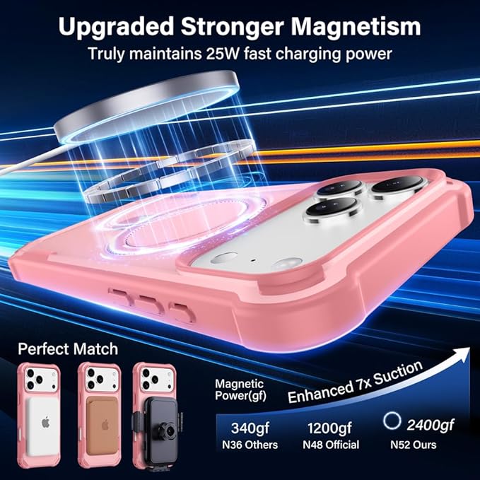Designed for iPhone 17 Pro Max Case with Magnetic Stand [Military Drop Protection][Compatible with Magnet] Shockproof 17 Pro Max Phone Case with Ring Holder, Pink
