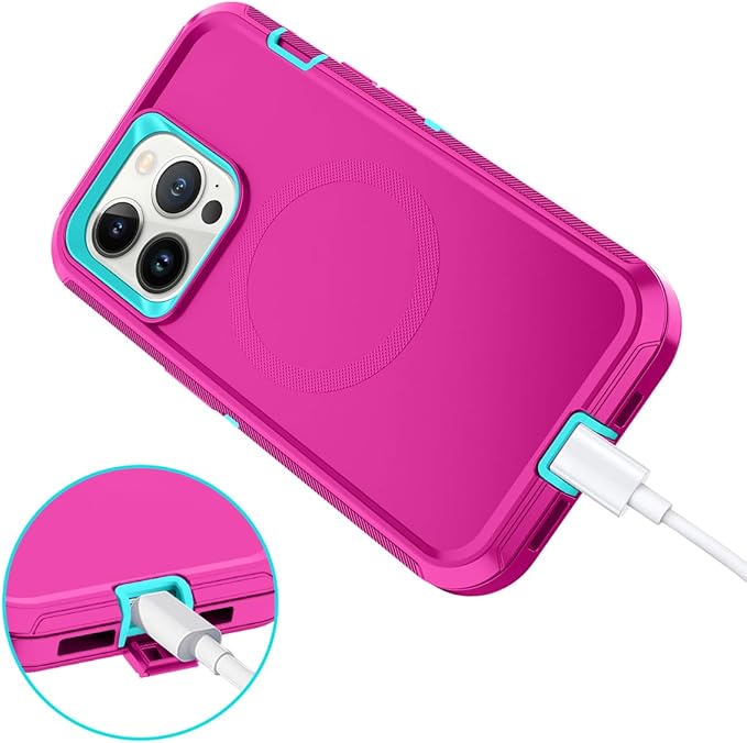 for iPhone 14 Pro Max Case [Compatible with MagSafe] Shockproof 3-Layer Full Body Protection Rugged Heavy Duty Cover Case for Apple iPhone 14 Pro Max 6.7",Rose Red/Green