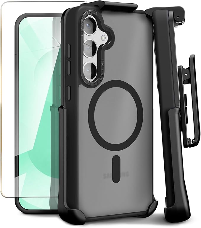 MOTIVE Compatible with Samsung Galaxy s25 Plus case Belt Clip, [Military Grade] with Screen Protector, Translucent Matte Samsung s25 Plus case Clip 6.7” | Black [Fits s24 Plus]