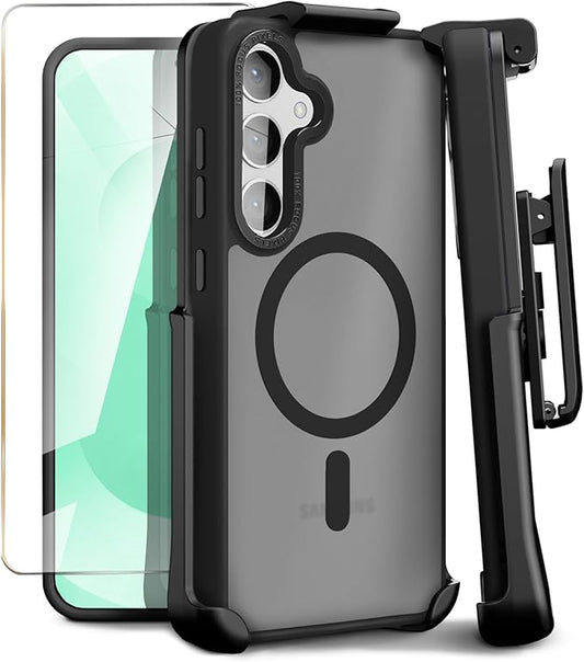 MOTIVE Compatible with Samsung Galaxy s25 Plus case Belt Clip, [Military Grade] with Screen Protector, Translucent Matte Samsung s25 Plus case Clip 6.7” | Black [Fits s24 Plus]