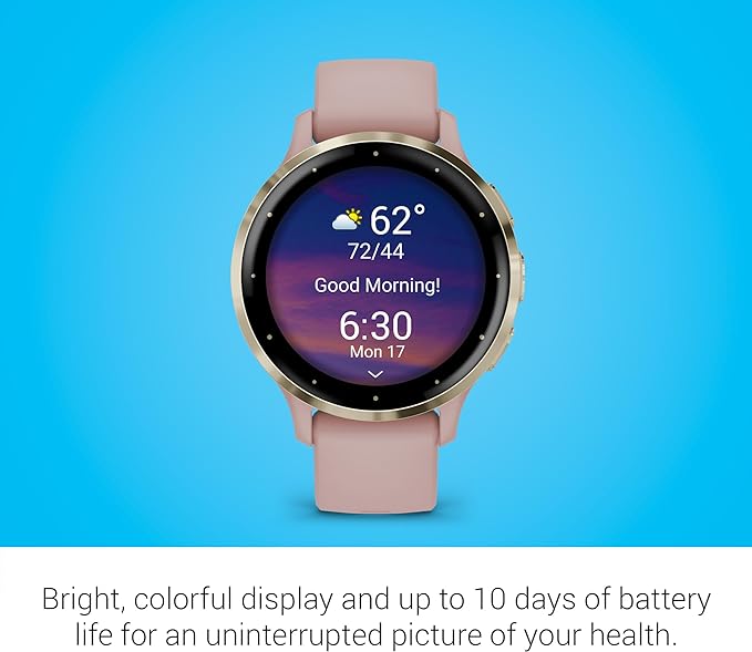 Garmin Venu 3S Soft Gold Stainless Steel Bezel 1.2-Inch AMOLED Touchscreen Display Smart Watch with 41mm Dust Rose Case and Silicone Band