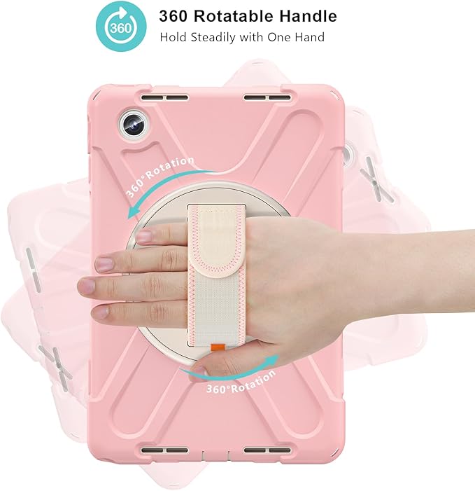 ProCase Protective Case for Lenovo Tab M11 / Lenovo Tab K11 LTE 2024, Rugged Heavy Duty Shockproof Rotating Kids Cover with 360° Rotate Kickstand & Shoulder Strap for Tab TB330FU TB330XU -Pink
