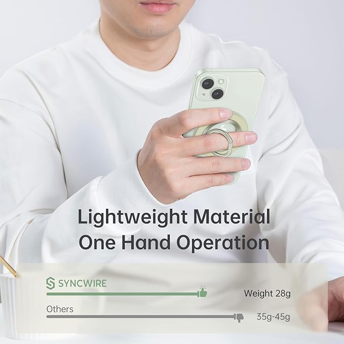 SYNCWIRE Magnetic Phone Ring Holder for MagSafe, 360° Rotation Cell Phone Grip Stand Finger Ring Kickstand Two-Sided Magnet Compatible with iPhone 17 Pro Max 16 15 14 13 12 MagSafe Accessories