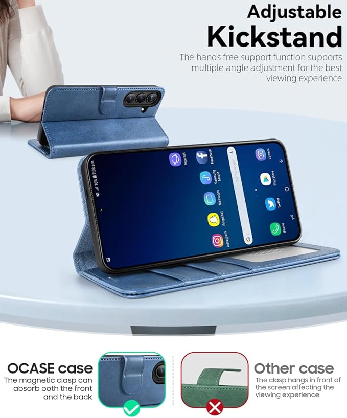 OCASE Compatible with Galaxy S25 Wallet Case, PU Leather Flip Folio Case with Card Holders RFID Blocking Kickstand [Shockproof TPU Inner Shell] Protective Phone Cover 6.2 Inch 2025, Light Blue