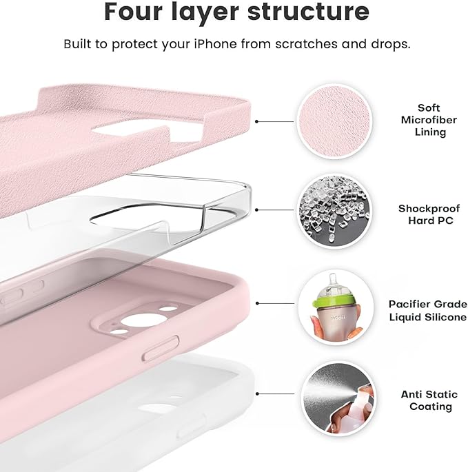Vooii Compatible with iPhone 15 Pro Case, Upgrade Defender Liquid Silicone, [Camera Protection] [Soft Anti-Scratch Microfiber Lining] Shockproof Phone Case for iPhone 15 Pro 6.1 inch - Chalk Pink