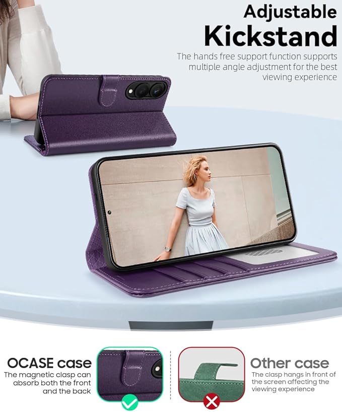 OCASE Compatible with Galaxy S25 Edge Wallet Case, PU Leather Flip Folio Case with Card Holders RFID Blocking Kickstand [Shockproof TPU Inner Shell] Protective Phone Cover 2025, Dark Purlple