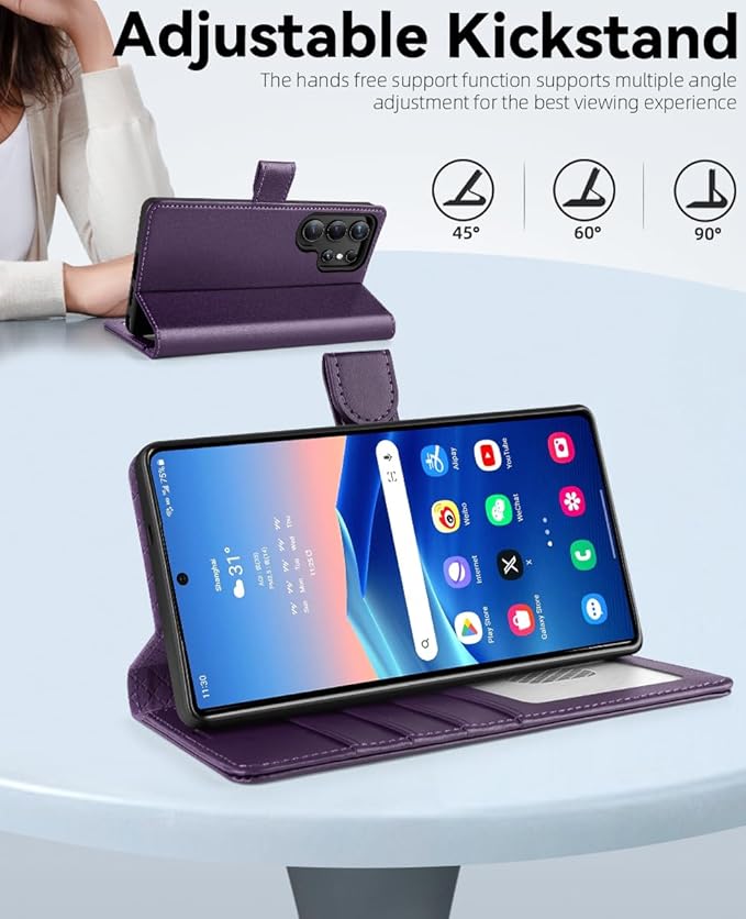 OCASE Compatible with Galaxy S25 Ultra Wallet Case, PU Leather Flip Folio Case with Card Holders RFID Blocking Kickstand [Shockproof TPU Inner Shell] Protective Phone Cover 2025, Dark Purple