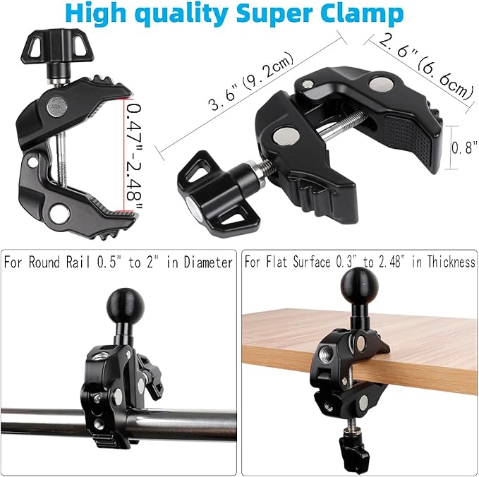 Aluminum Tablet Holder for Mic Stand, Side Mount for All iPad, 360 Rotatable With Super Clamp Compatible for iPad Pro 12.9, Air, Mini, Galaxy Tabs, 4.7-15" Tablets