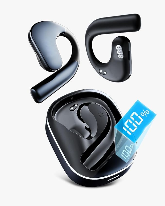 Open Ear Headphones, Dynamic Bass Boost Bluetooth 5.4 Air Conduction Wireless Earbuds w/16.2mm Large Driver, 50H Playtime, 3 EQ Modes, ENC Mic, IPX5, Lightweight Fit for Workout Running Black