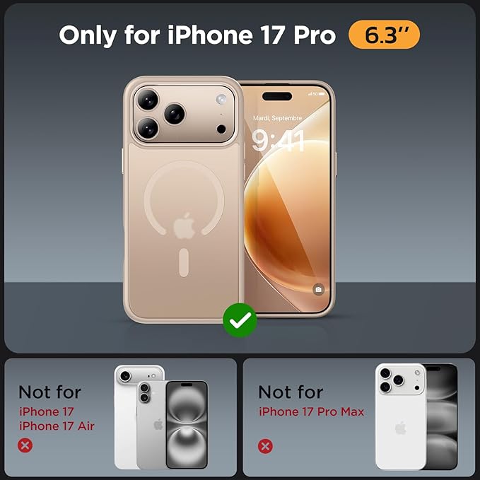 Miracase Magnetic for17 Pro Case 6.3" with Screen Protector, [Compatible with MagSafe] Military-Grade Protection, Anti-Fingerprint, Slim Thin Phone Case for 17 Pro Cover, Glod Gold