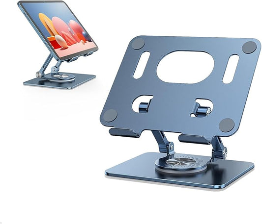 Swivel Tablet Stand with 360 Rotating Base, Adjustable Holder for Drawing, Compatible with iPad Pro/Air/Mini and More (Blue)