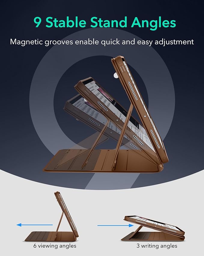 ESR for iPad Pro 13 Inch Case M4(2024), iPad Pro 13 Rotating Case with Removable Magnetic Cover, Adjustable Portrait/Landscape Stand with Raised Screen View, 9 Standing Angles, Shift Series, Brown
