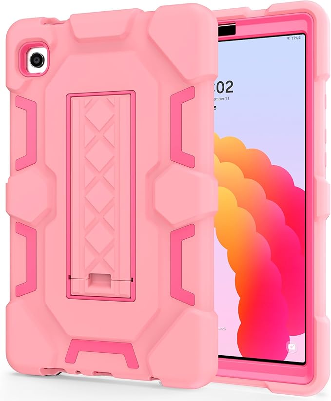 CCMAO Case for Samsung Galaxy Tab A9 Case 8.7 Inch 2023 Model (SM-X110/X115/X117), Heavy Duty Shockproof Hybrid Three Layer Protective Cover for Kids Boys Girls, Rose Gold+Rose