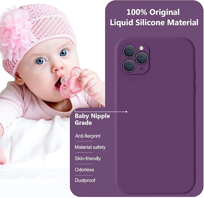 Vooii Compatible with iPhone 11 Pro Max Case, Upgraded Liquid Silicone with [Flat Edges] [Camera Protection] [Soft Anti-Scratch Microfiber Lining] Phone Case for iPhone 11 Pro Max - Grape