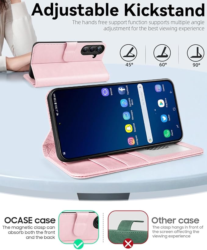 OCASE Compatible with Galaxy S25 Wallet Case, PU Leather Flip Folio Case with Card Holders RFID Blocking Kickstand [Shockproof TPU Inner Shell] Protective Phone Cover 6.2 Inch 2025, Pink