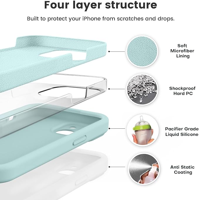 Vooii Compatible with iPhone 15 Plus Case, Upgrade Liquid Silicone [Enhanced Camera Protection] [Soft Anti-Scratch Microfiber Lining] Shockproof Phone Case for iPhone 15 Plus 6.7 inch - Mint