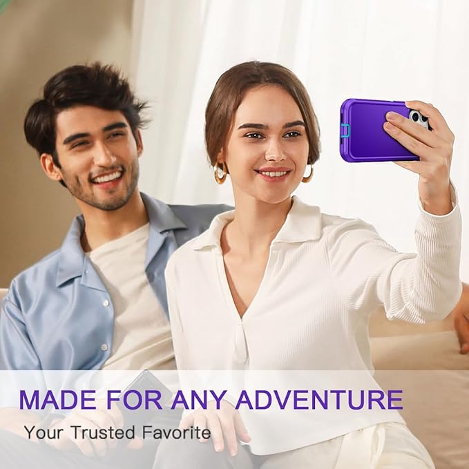 for iPhone 15 Pro Case Shockproof Dust/Drop Proof 3-Layer Full Body Protection [Without Screen Protector] Rugged Heavy Duty Cover Case for Apple iPhone 15 Pro 6.1" 2023,Purple/Green