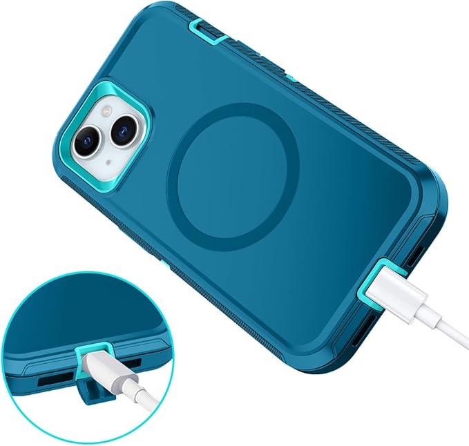 for iPhone 13/14/15 Case [Compatible with MagSafe] Shockproof 3-Layer Full Body Protection Rugged Heavy Duty Cover Case for Apple iPhone 13/14/15 6.1",Turquoise