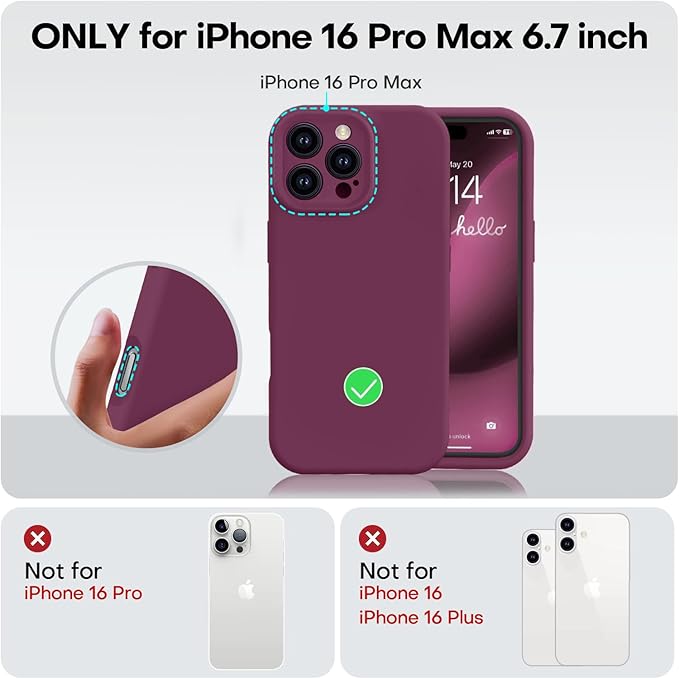 Vooii Compatible with iPhone 16 Pro Max Case, Liquid Silicone Upgrade [Camera Protection] [Soft Anti-Scratch Microfiber Lining] Shockproof Phone Case for iPhone 16 Pro Max 6.9 inch - WineRed