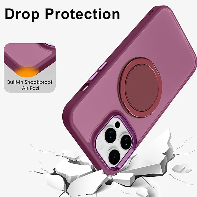 ZIYE Wine Red Case for iPhone 14 Pro Max Case with Stand [Compatible with MagSafe] Heavy Duty Protection Military Grade Shockproof Magnetic Cover with 360 Rotatable Ring Kickstand for Women Men