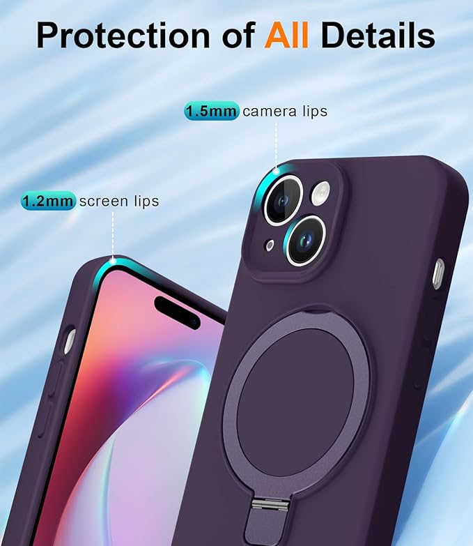 ZHK Liquid Silicone Designed for iPhone 15 Plus Case with Magnet Stand, [Precise Camera Lens Protection][Mil-Grade Drop Shockproof][Soft Anti-Scratch Microfiber Lining] Slim Fit Cover, Purple