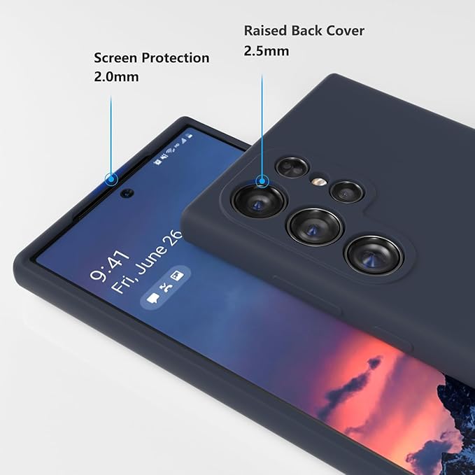 E Segoi Designed for Galaxy S24 Ultra Case, Liquid Silicone Gel Rubber Shockproof Case Soft Microfiber Cloth Lining Cushion Compatible with Galaxy S24 Ultra 5G 6.8 inch (Midnight, S24 Ultra - 6.8")