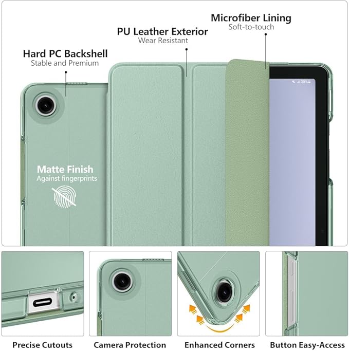 MoKo Case for Galaxy Tab A9+/A9 Plus 11 inch 2023, Slim Stand Protective Smart Cover with Hard PC Translucent Back Shell for Tab A9 Plus Tablet (SM-X210/X216/X218), Auto Wake/Sleep, Agave Green