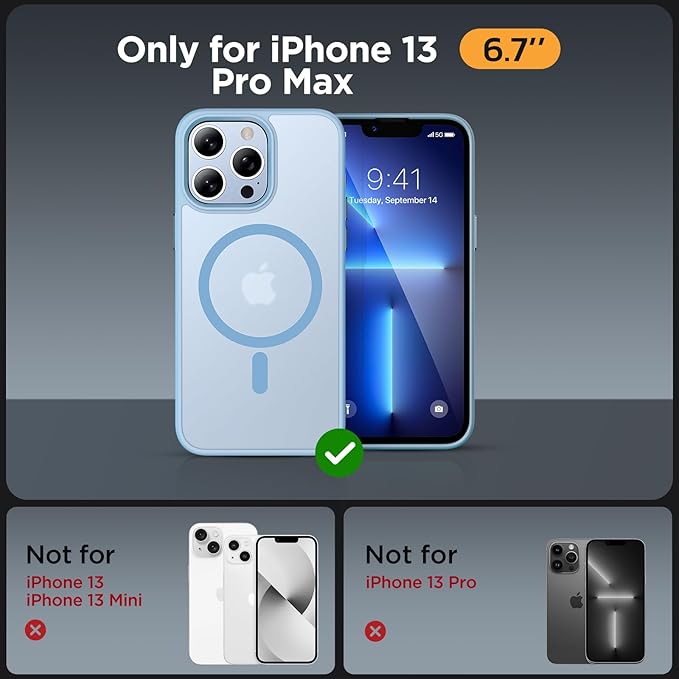 Miracase Magnetic for iPhone 13 Pro Max Case 6.7 inch (Compatible with MagSafe)（with 2X Screen Protectors） Military-Grade Protection, Anti-Fingerprint Translucent Matte Phone Case Cover, Light Blue