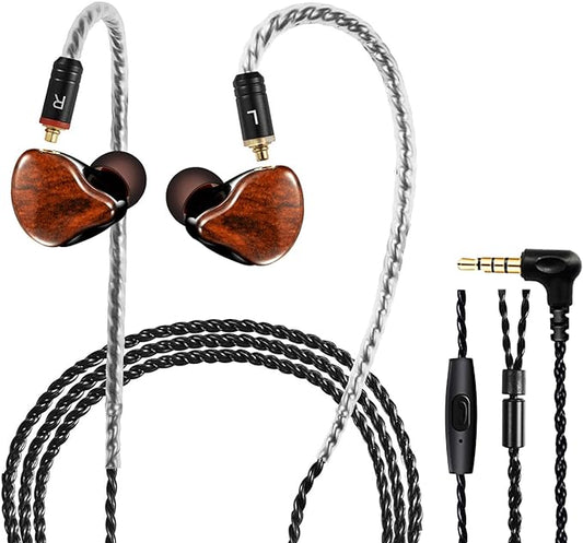 in Ear Monitor Headphones, HiFi Stereo IEM Earphones, Dynamic Dual Driver Wired Earbuds with Detachable Cable, Noise Canceling Headset for Singers Musicians Drummers Audiophile (Wood Grain)
