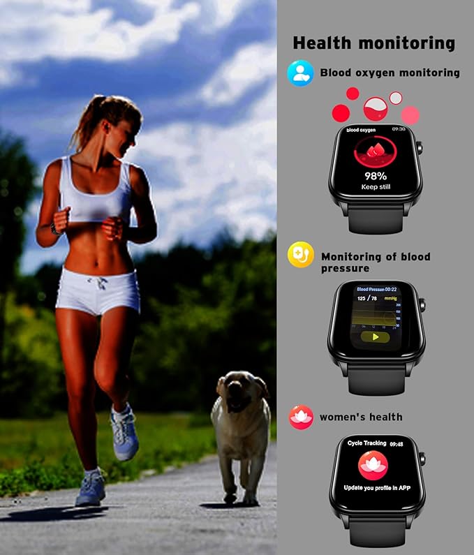 Men's Women's Smart Watch,1.96-inch HD Touchscreen Smartwatch,100+ Sports,Blood Pressure,Heart Rate,Blood Oxygen,Sleep Monitoring,IP68 Waterproof Fitness Tracker,Android iOS iPhone (Black)