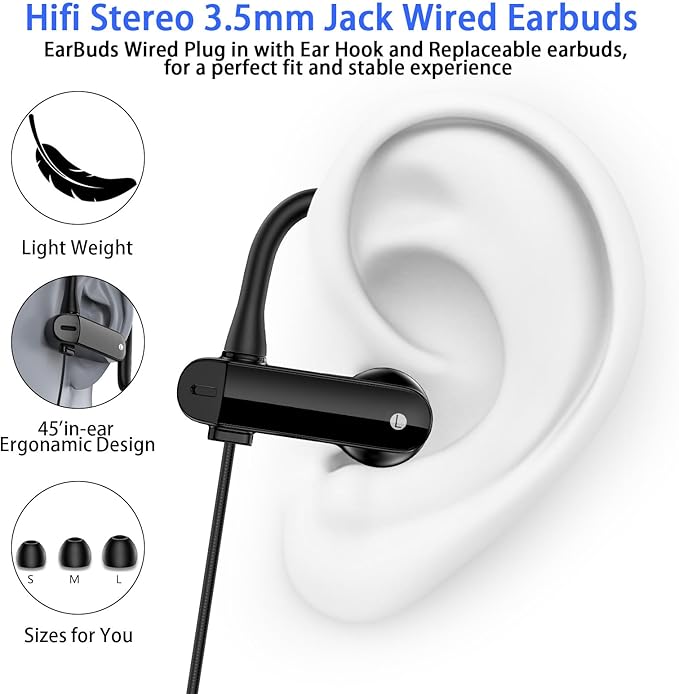 Wired Over Ear Earbuds with Microphone Ear Hook,3.5mm Sport Headphones Wired for Laptops iPad iPod 3.5mm Plug Cellphones,in-Ear Earphones Noise Cancelling Headset for Chromebook MP3 Switch Running Gym