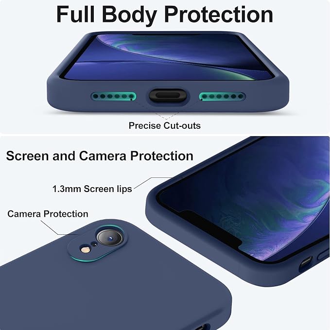 Vooii Compatible with iPhone XR Case, Upgraded Liquid Silicone with [Flat Edges] [Camera Protection] [Soft Anti-Scratch Microfiber Lining] Phone Case for iPhone 10 XR 6.1 inch - Navy Blue