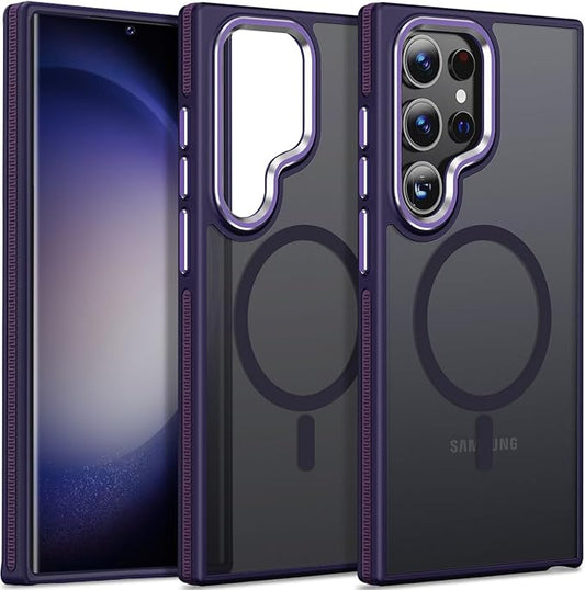 for Samsung Galaxy S24 Ultra Case, Magnetic Phone Case Compatible with Magsafe, Metal Camera Bezel Drop Protection Silky Translucent Back Cover for Galaxy S24 Ultra 5G (Dark Purple)