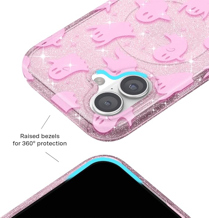 VELVET CAVIAR Case for iPhone 17 | Compatible with MagSafe | 10ft Drop Tested | Protective Halloween Cases | Ghosted Pink Glitter