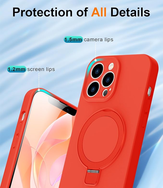 ZHK Liquid Silicone Designed for iPhone 12 pro Case with Magnet Stand, [Precise Camera Lens Protection][Mil-Grade Drop Shockproof][Soft Anti-Scratch Microfiber Lining] Slim Fit Cover, Red