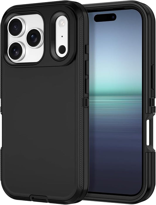 for iPhone 17 Pro Case Shockproof Dust/Drop Proof 3-Layer Full Body Protection [Without Screen Protector] Rugged Heavy Duty Cover Case for Apple iPhone 17 Pro 6.3" 2025,Black
