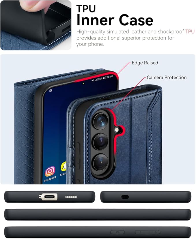 OCASE Compatible with Galaxy S25 Plus Wallet Case, PU Leather Flip Folio Case with Card Holders RFID Blocking Kickstand [Shockproof TPU Inner Shell] Protective Phone Cover 6.7 Inch 2025, Retro Blue