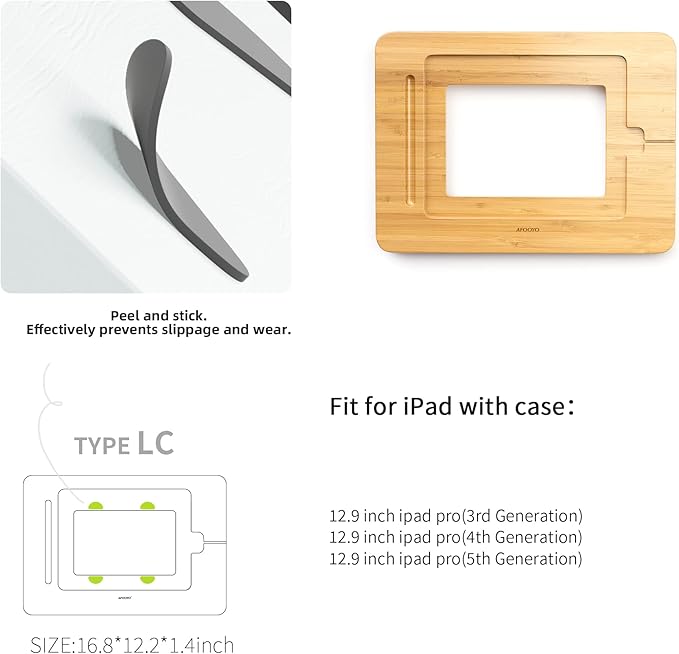 Wooden Tablet Drawing Stand - Adjustable 5 Angles for Laptop,Book Reading Stand, Compatible with 12.9/13inch iPad Pro with iPad Case Version(3rd - 7th Gen)